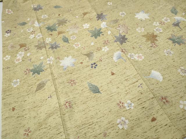 平和屋着物●訪問着　ぜんまい紬　舞草花文　染めの近江謹製　正絹　逸品　CABH2536ut