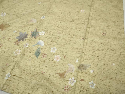 平和屋着物●訪問着　ぜんまい紬　舞草花文　染めの近江謹製　正絹　逸品　CABH2536ut