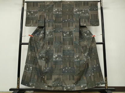 平和屋着物●上質な紬　絞り　色紙草花文　正絹　逸品　CABH2541ut