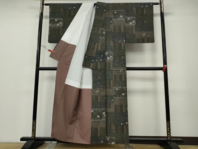 平和屋着物●上質な紬　絞り　色紙草花文　正絹　逸品　CABH2541ut