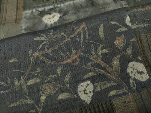 平和屋着物●上質な紬　絞り　色紙草花文　正絹　逸品　CABH2541ut