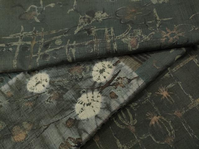 平和屋着物●上質な紬　絞り　色紙草花文　正絹　逸品　CABH2541ut