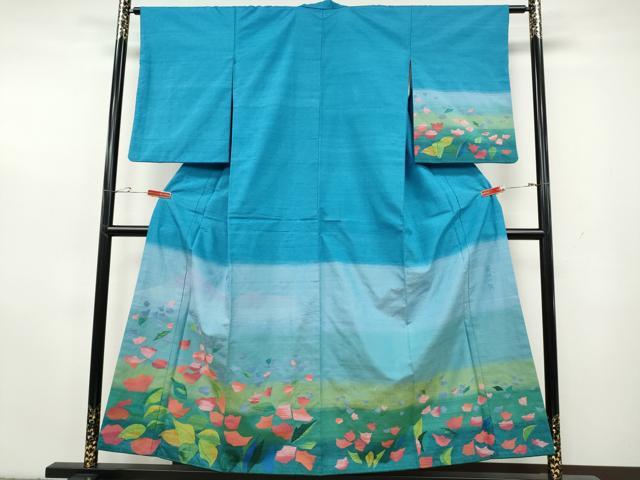 平和屋着物●訪問着　紬地　蒼風の舞　正絹　逸品　CABH2543ut