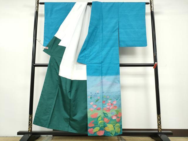 平和屋着物●訪問着　紬地　蒼風の舞　正絹　逸品　CABH2543ut