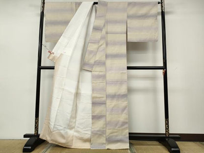 平和屋着物●上質な紬　霞横段文　正絹　逸品　CABH2545ut