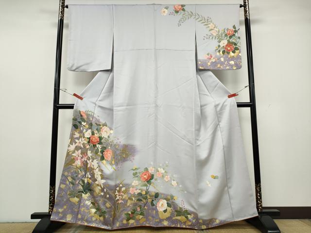 平和屋着物●訪問着　刺繍　草花文　暈し染め　金彩　正絹　逸品　CABH2554ut