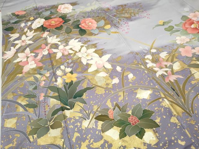 平和屋着物●訪問着　刺繍　草花文　暈し染め　金彩　正絹　逸品　CABH2554ut