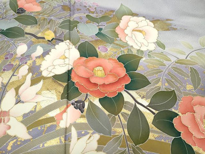 平和屋着物●訪問着　刺繍　草花文　暈し染め　金彩　正絹　逸品　CABH2554ut