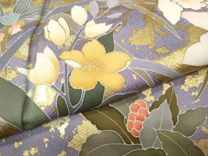 平和屋着物●訪問着　刺繍　草花文　暈し染め　金彩　正絹　逸品　CABH2554ut