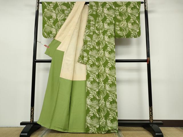 平和屋着物●上質な小紋　型染め　稲　雀　鬼しぼ縮緬　正絹　逸品　CABH2557ut