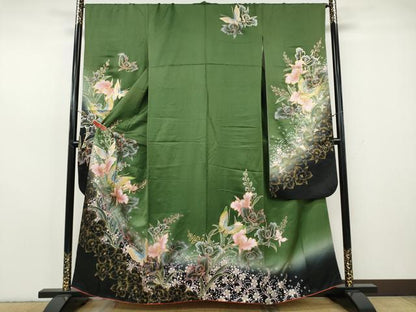 平和屋着物●豪華振袖　花蝶文　暈し染め　金彩　正絹　逸品　CABH2558ut
