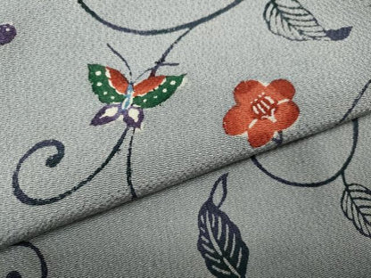 平和屋着物●上質な小紋　型染め　飛鳥花唐草舞蝶文　鬼しぼ縮緬　西武百貨店扱い　正絹　逸品　CABH2563ut