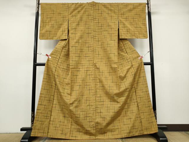 平和屋着物●上質な紬　格子柄　正絹　逸品　CABH2567ut