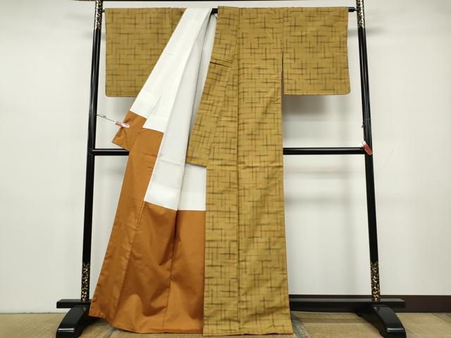 平和屋着物●上質な紬　格子柄　正絹　逸品　CABH2567ut
