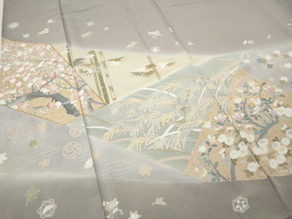 平和屋着物●豪華色留袖　駒刺繍　切嵌花鳥文　金彩　正絹　逸品　CABH2569ut