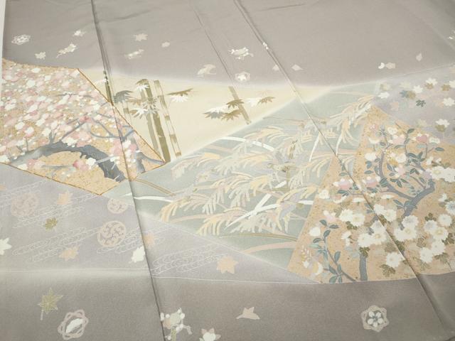 平和屋着物●豪華色留袖　駒刺繍　切嵌花鳥文　金彩　正絹　逸品　CABH2569ut