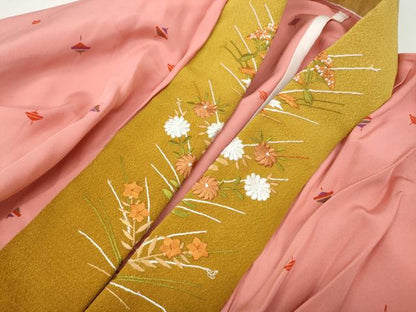 平和屋着物●長襦袢　無双仕立て　コマ　半衿刺繍　正絹　逸品　CABH2578ut