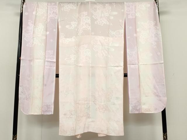 平和屋着物●振袖用長襦袢　無双仕立て　御所車花地紋　暈し染め　半衿刺繍　正絹　逸品　CABH2581ut