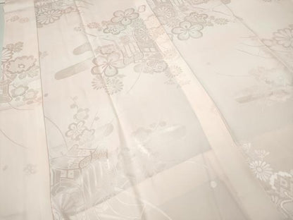 平和屋着物●振袖用長襦袢　無双仕立て　御所車花地紋　暈し染め　半衿刺繍　正絹　逸品　CABH2581ut