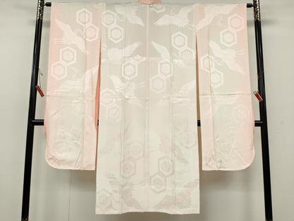 平和屋着物●振袖用長襦袢　無双仕立て　飛鶴亀甲花地紋　暈し染め　半衿刺繍　正絹　逸品　CABH2583ut