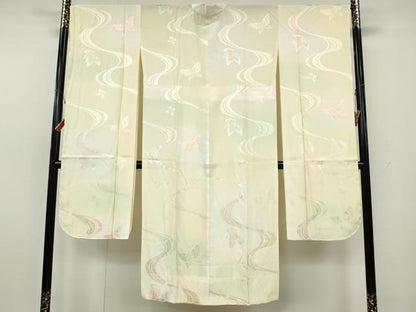 平和屋着物●振袖用長襦袢　無双仕立て　流水舞蝶地紋　暈し染め　正絹　逸品　CABH2584ut