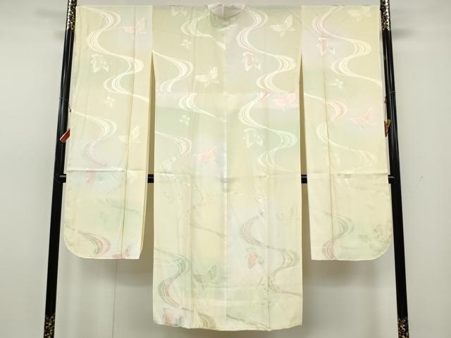 平和屋着物●振袖用長襦袢　無双仕立て　流水舞蝶地紋　暈し染め　正絹　逸品　CABH2584ut
