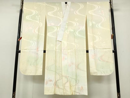 平和屋着物●振袖用長襦袢　無双仕立て　流水舞蝶地紋　暈し染め　正絹　逸品　CABH2584ut
