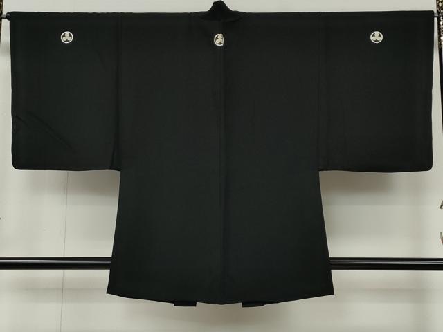 平和屋着物●男性　黒紋付・羽織セット　羽裏：風景人物文　正絹　逸品　CABH2596ut