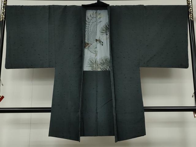 平和屋着物●男性　髭紬　アンサンブル　錆鼠色　正絹　逸品　CABH2598ut