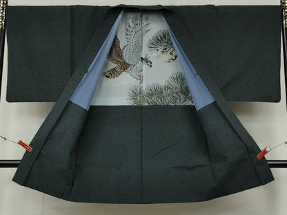 平和屋着物●男性　髭紬　アンサンブル　錆鼠色　正絹　逸品　CABH2598ut
