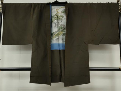 平和屋着物●男性　紬　アンサンブル　涅色　キングサイズ　正絹　逸品　CABH2599ut