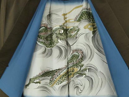 平和屋着物●男性　紬　アンサンブル　涅色　キングサイズ　正絹　逸品　CABH2599ut