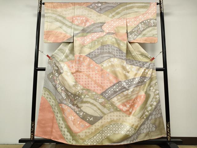平和屋着物●訪問着　絞り　吉祥花文　金彩　正絹　逸品　CABH2603ut