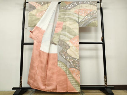 平和屋着物●訪問着　絞り　吉祥花文　金彩　正絹　逸品　CABH2603ut
