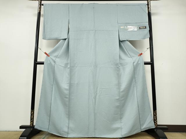 平和屋着物●上質な色無地　堅牢染　霞地紋　水色　反端付き　正絹　逸品　CABH2608ut