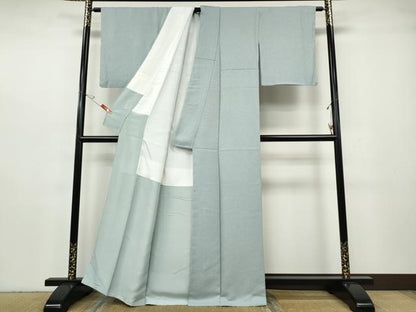 平和屋着物●上質な色無地　堅牢染　霞地紋　水色　反端付き　正絹　逸品　CABH2608ut