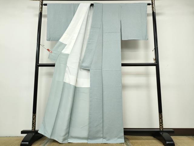 平和屋着物●上質な色無地　堅牢染　霞地紋　水色　反端付き　正絹　逸品　CABH2608ut