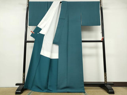 平和屋着物●染色作家　藤井霞岳　色無地　納戸色　証紙付き　ロング丈　正絹　逸品　CABH2610ut