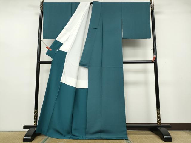 平和屋着物●染色作家　藤井霞岳　色無地　納戸色　証紙付き　ロング丈　正絹　逸品　CABH2610ut