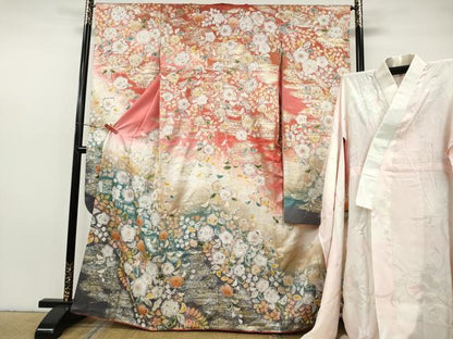 平和屋着物●豪華振袖・長襦袢セット　辻が花　暈し染め　銀通し地　正絹　逸品　CABH2617ut