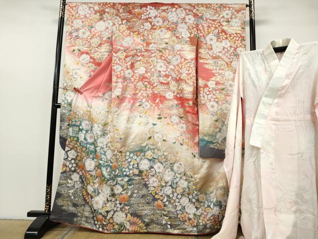 平和屋着物●豪華振袖・長襦袢セット　辻が花　暈し染め　銀通し地　正絹　逸品　CABH2617ut