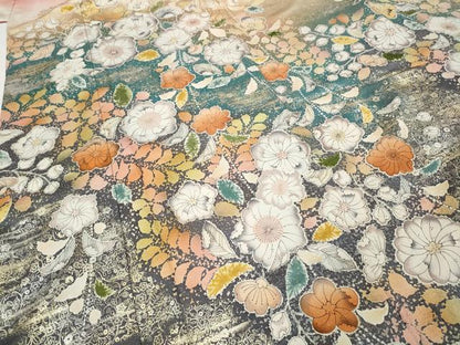 平和屋着物●豪華振袖・長襦袢セット　辻が花　暈し染め　銀通し地　正絹　逸品　CABH2617ut