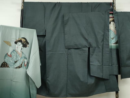 平和屋着物●男性　本場大島紬　アンサンブル　長襦袢セット　100亀甲　総詰め　正絹　逸品　CABH2618ut