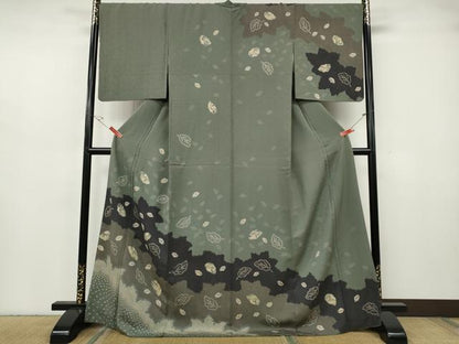 平和屋着物●訪問着　絞り　舞葉文　ロング丈　正絹　逸品　CABH2623ut