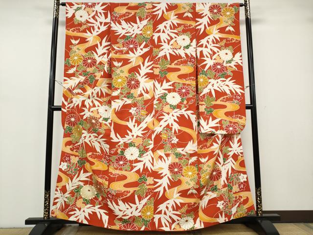 平和屋着物●豪華振袖　流水草花文　金彩　正絹　逸品　CABH2631ut