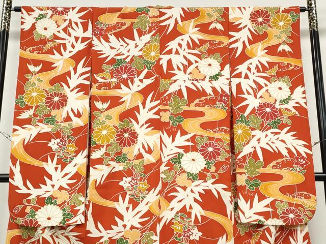 平和屋着物●豪華振袖　流水草花文　金彩　正絹　逸品　CABH2631ut