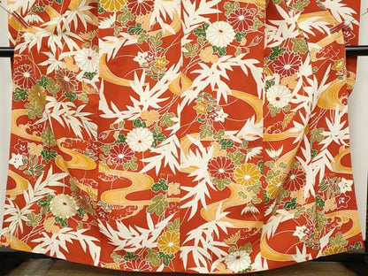 平和屋着物●豪華振袖　流水草花文　金彩　正絹　逸品　CABH2631ut