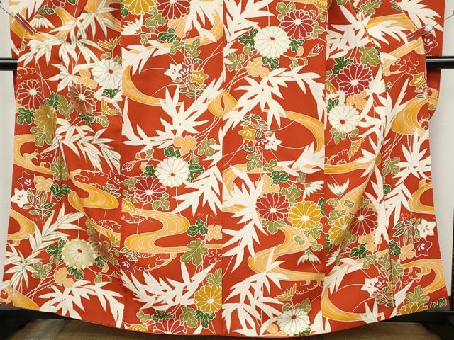 平和屋着物●豪華振袖　流水草花文　金彩　正絹　逸品　CABH2631ut