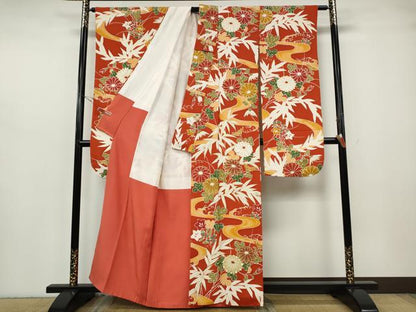 平和屋着物●豪華振袖　流水草花文　金彩　正絹　逸品　CABH2631ut
