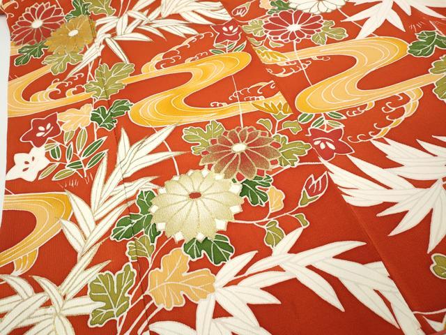 平和屋着物●豪華振袖　流水草花文　金彩　正絹　逸品　CABH2631ut